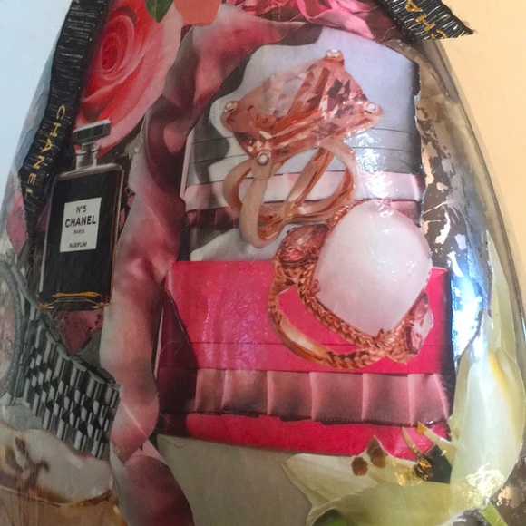 HAND CRAFTED Chanel Vase Decoupage Colorful Vintage Decor Floral Art - Picture 9 of 10